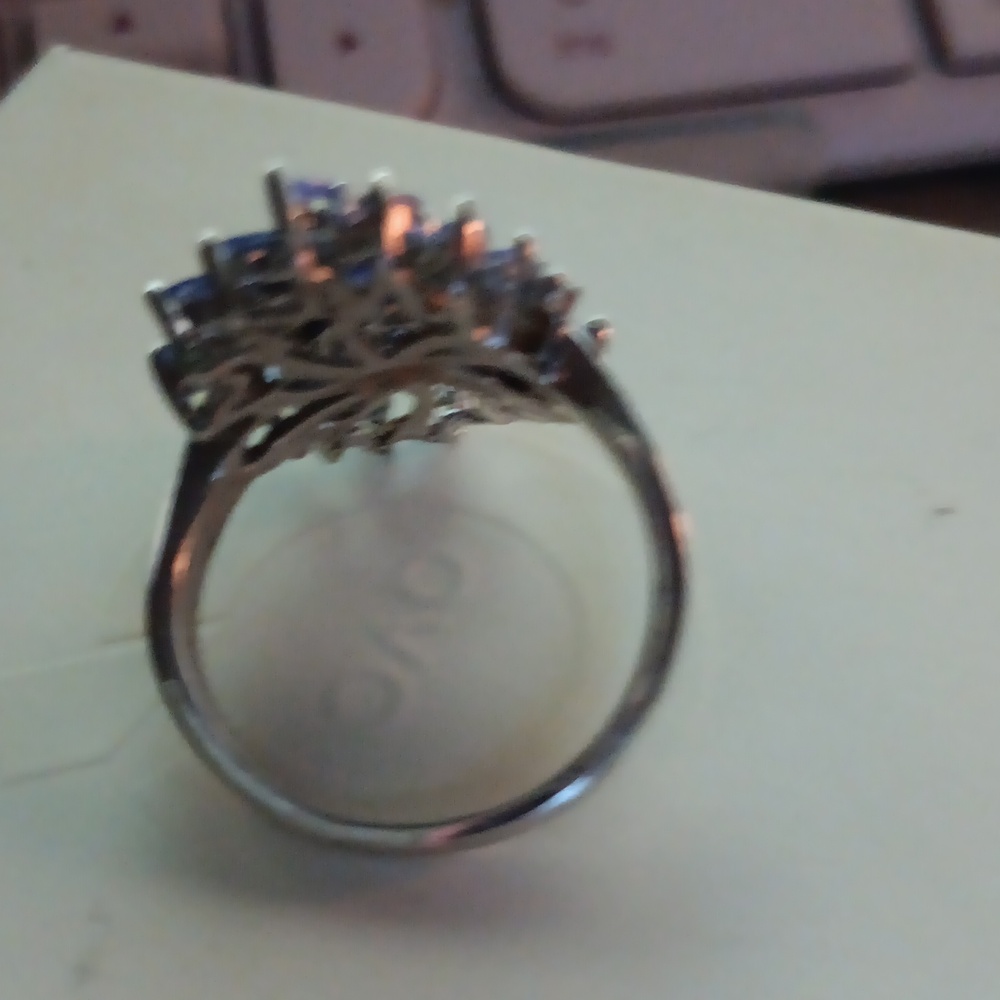Stunning Designer JS 925 Sterling Silver Tanzanite Cluster Ring - Size 8 - Picture 7 of 9